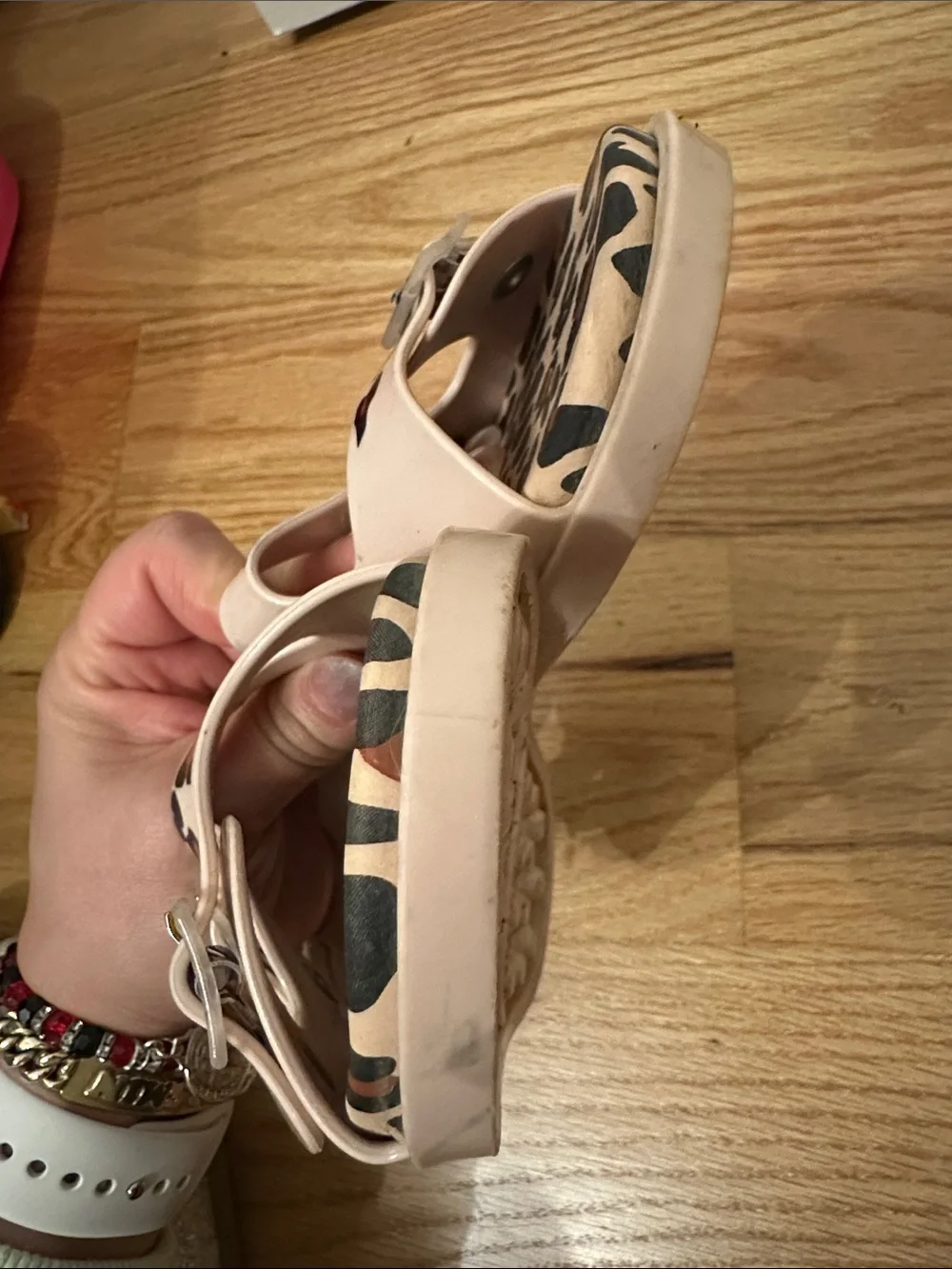 Mini Melissa Girls Beige Sandals with Leopard-Print Insole